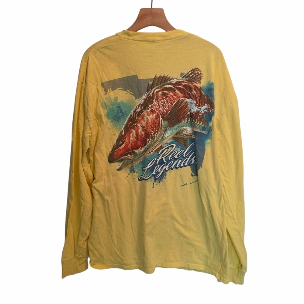 Reel Legends Long Sleeve T-Shirt Yellow Redfish Graphic Fishing Outdoors XL‎